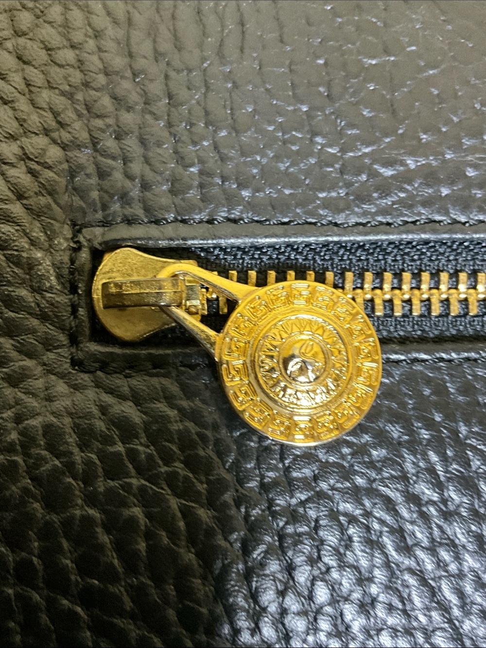 Versace Sunburst Black Pebbled Leather Shoulder Bag - Picture 7 of 12